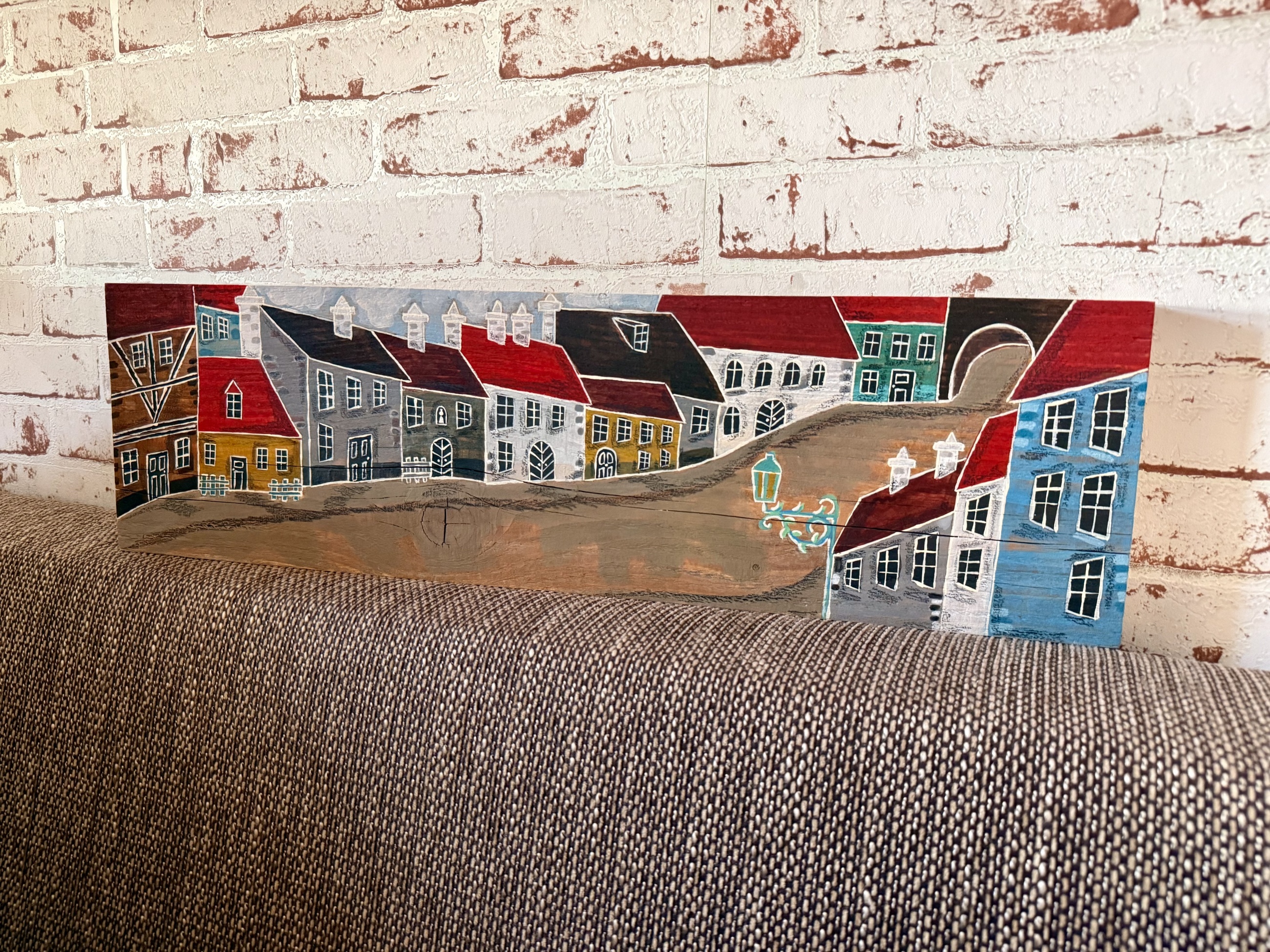 Dřevěný obraz - Barevná pohádková ulička