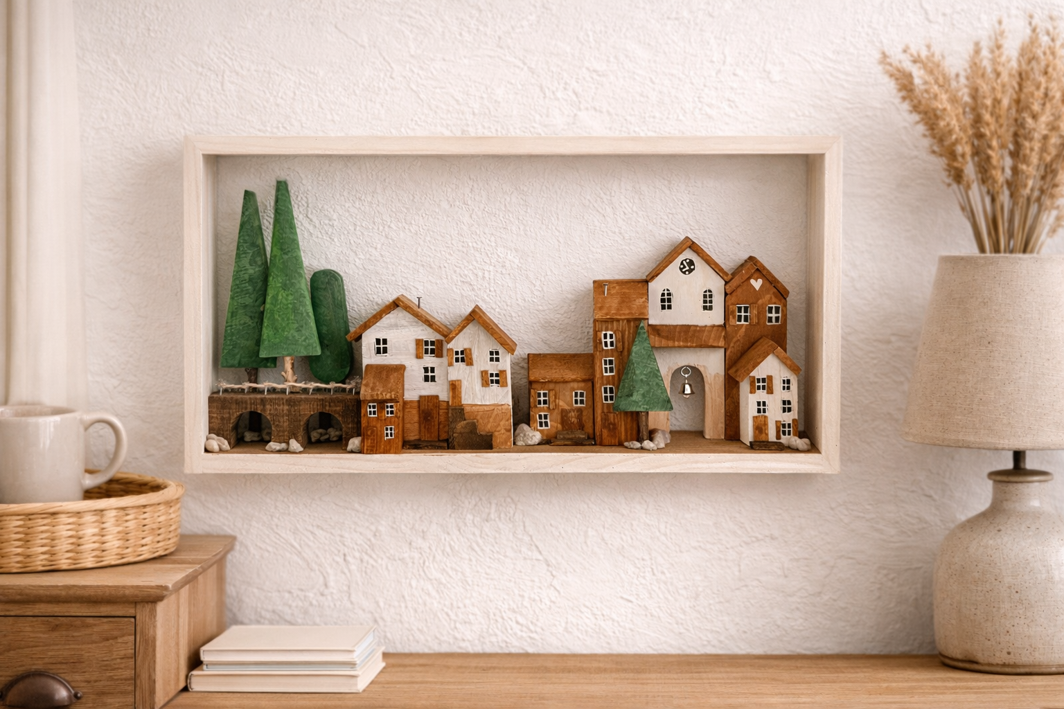 Alpské městečko – dřevěný obraz se zvoničkou