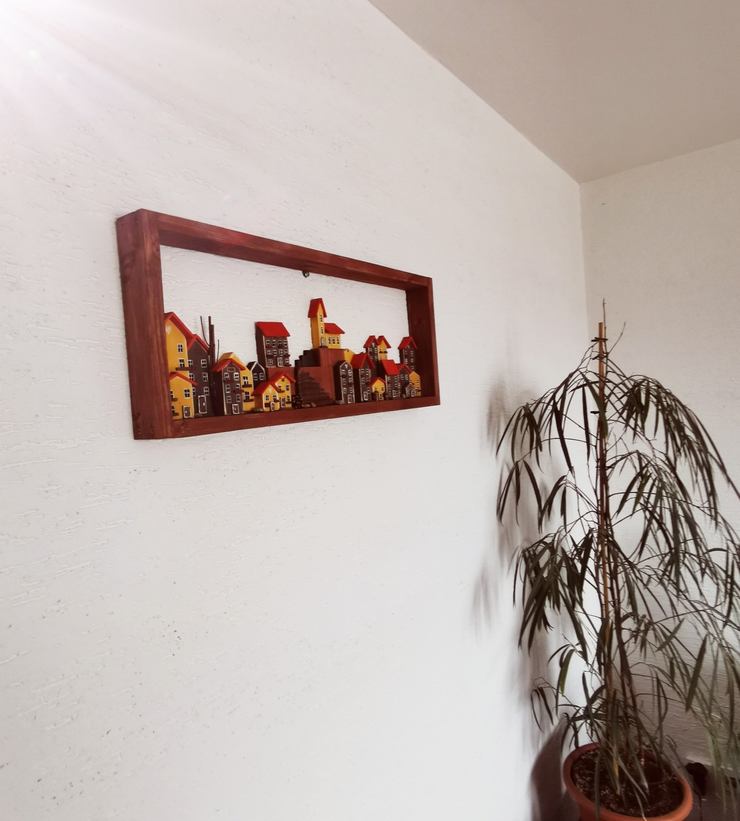 Dřevěný obraz s domky
