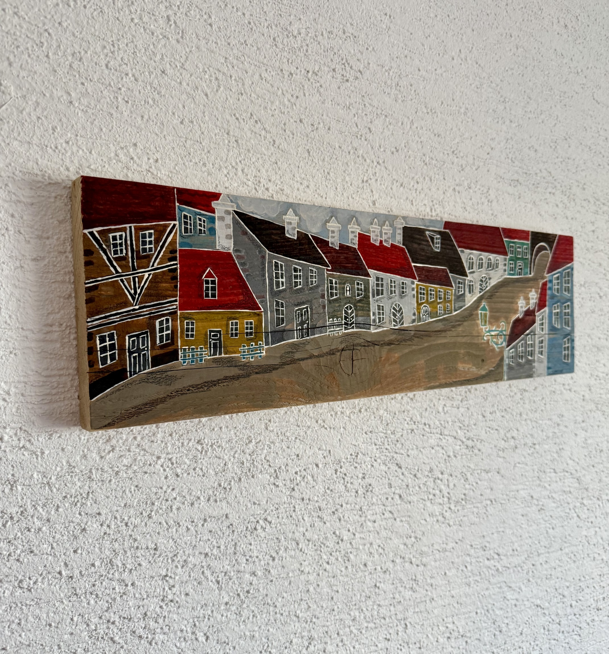 Dřevěný obraz - Barevná pohádková ulička