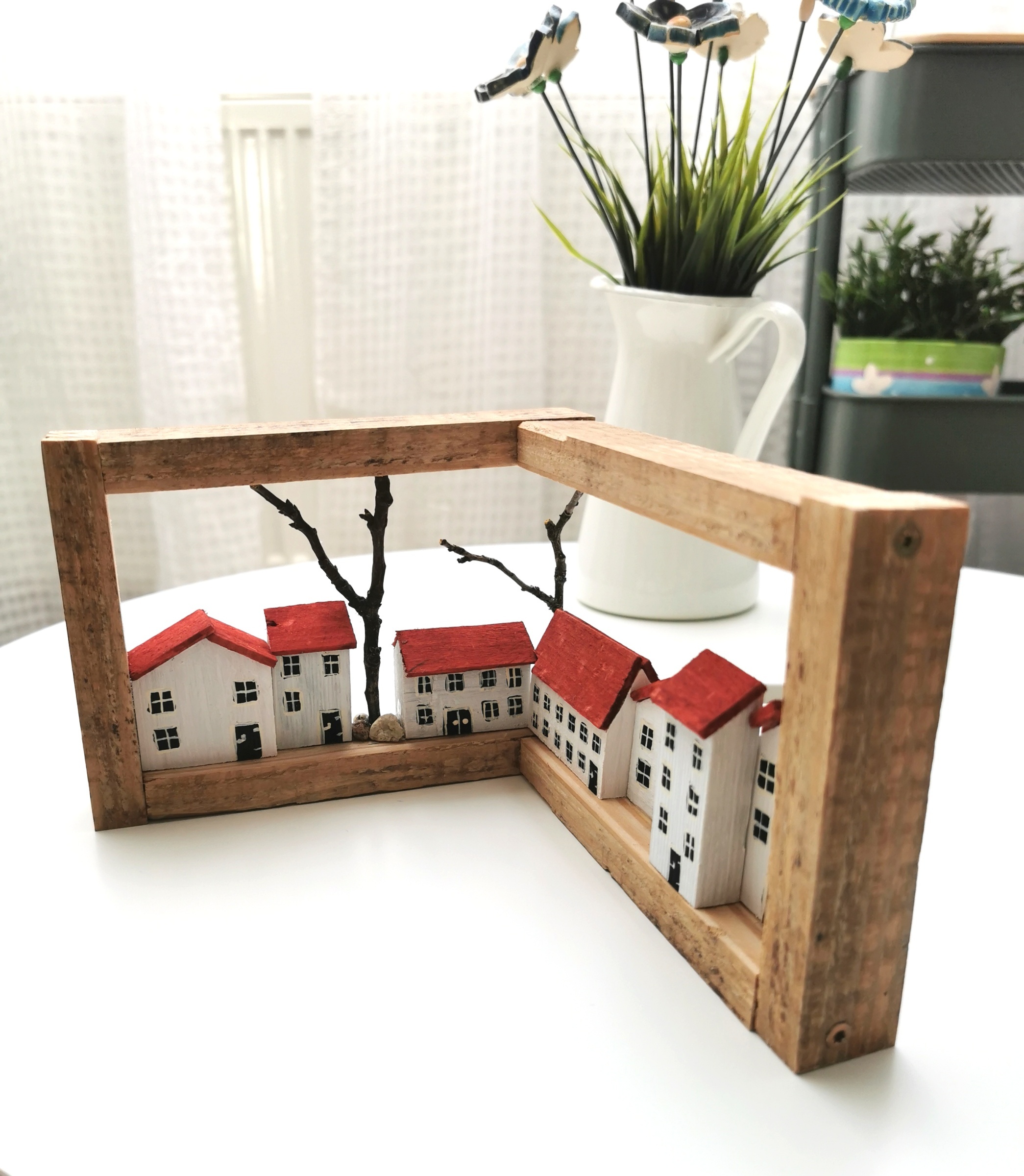 Rohový obrázek s dřevěnými domečky - do vnitřního rohu