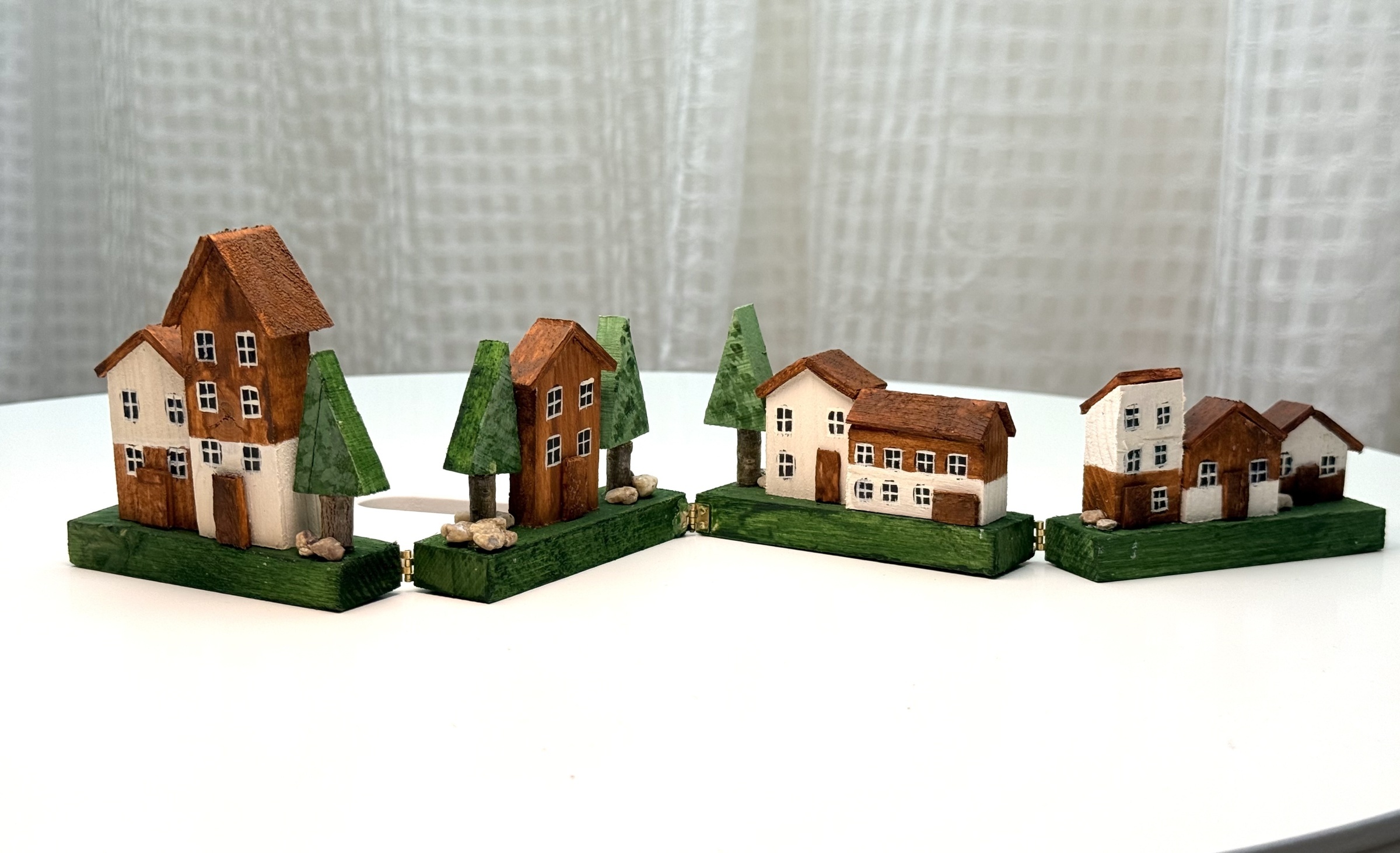 Alpské městečko – skládací dřevěná dekorace s domečky