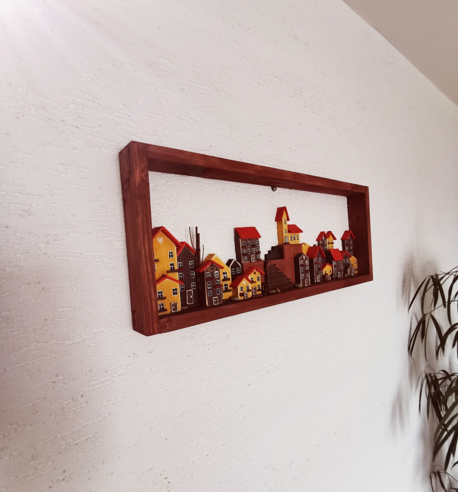 Dřevěný obraz s domky