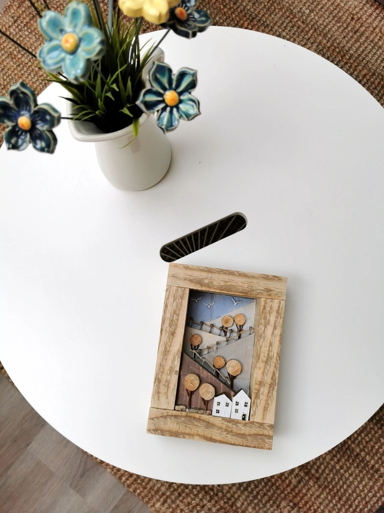 Dřevěný obrázek s domečky - Cesta k výšinám