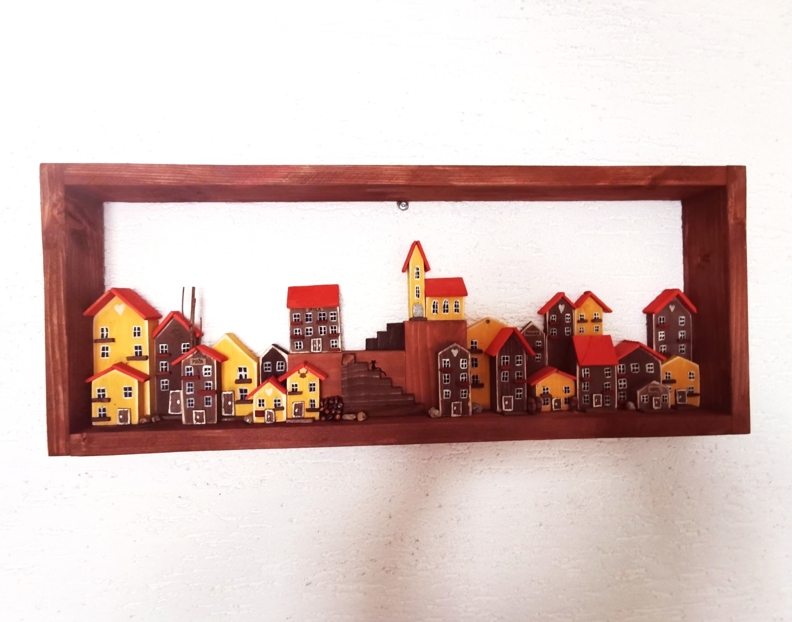 Dřevěný obraz s domky