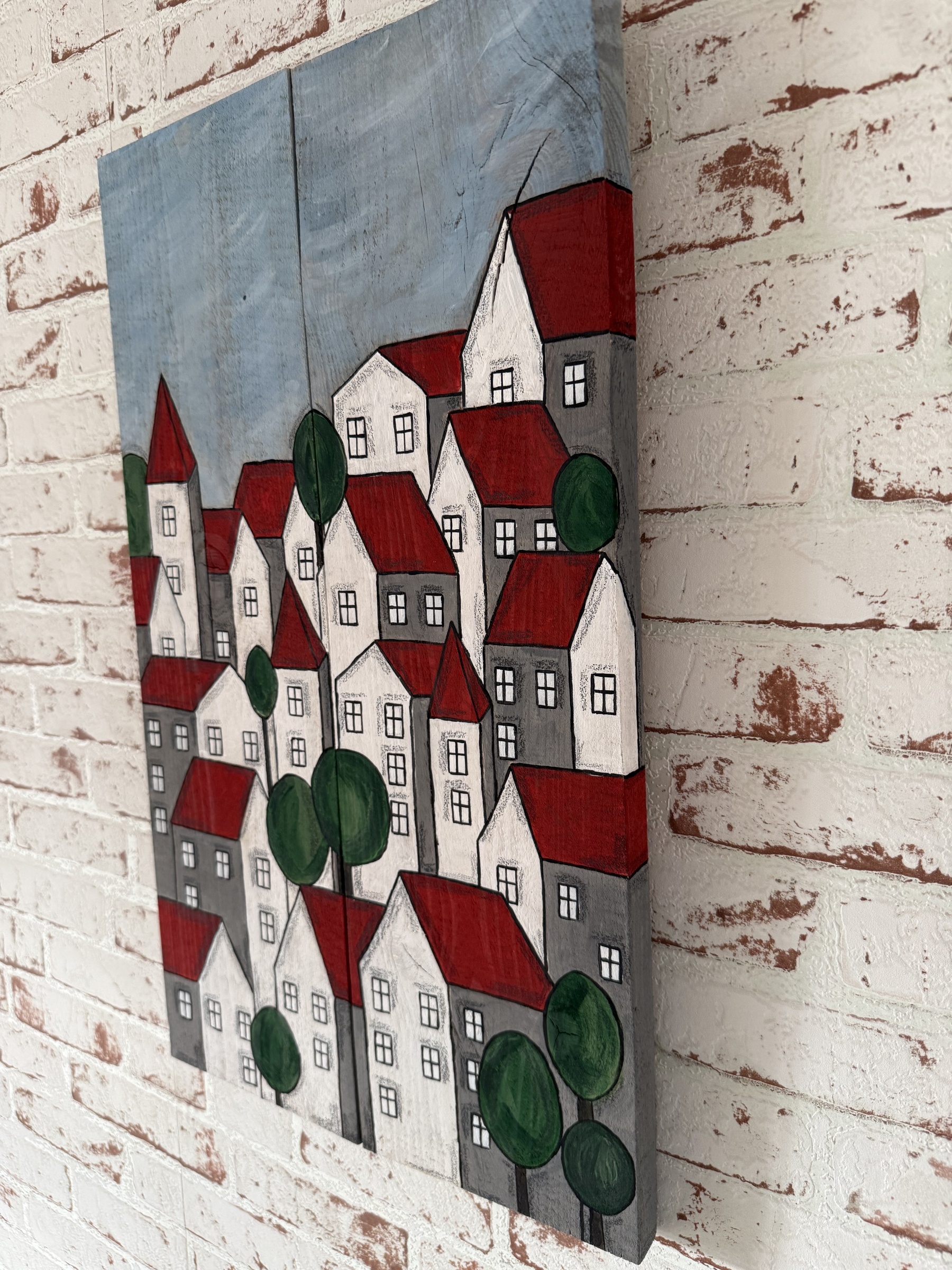 Dvoudílný dřevěný obraz – Městečko plné klidu