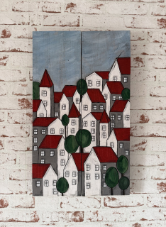 Dvoudílný dřevěný obraz – Městečko plné klidu