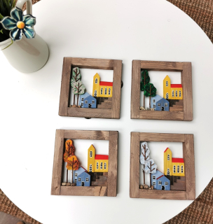 Sada obrázků s domečky - čtyři roční období